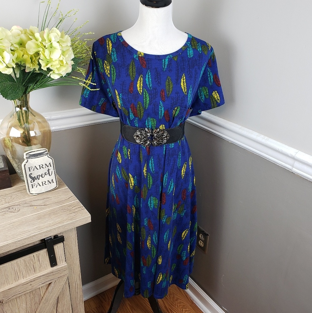 Lularoe 2XL Blue Feather Carly like new